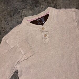 Old Navy Henley Sweater Mens Large Beige Cotton Waffle Knit Walking Winter